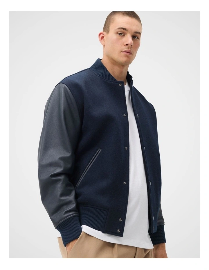 Varsity Bomber Jacket in Blue image 4