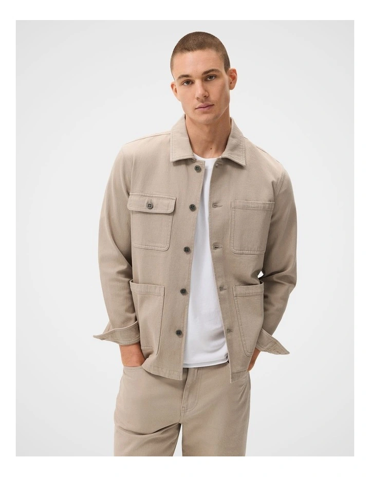 Denim Chore Jacket in Beige image 1