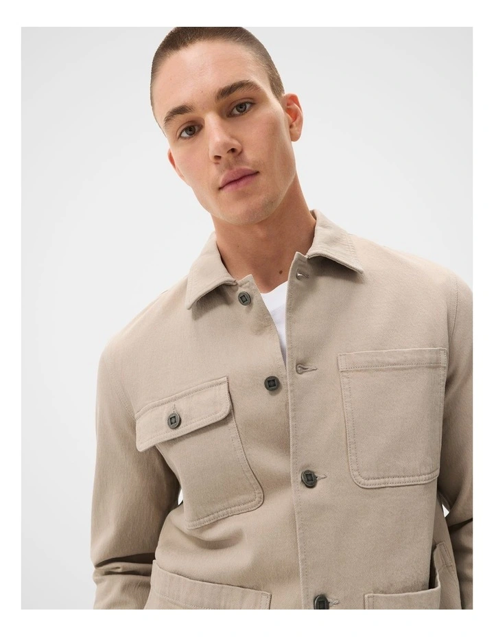 Denim Chore Jacket in Beige image 4