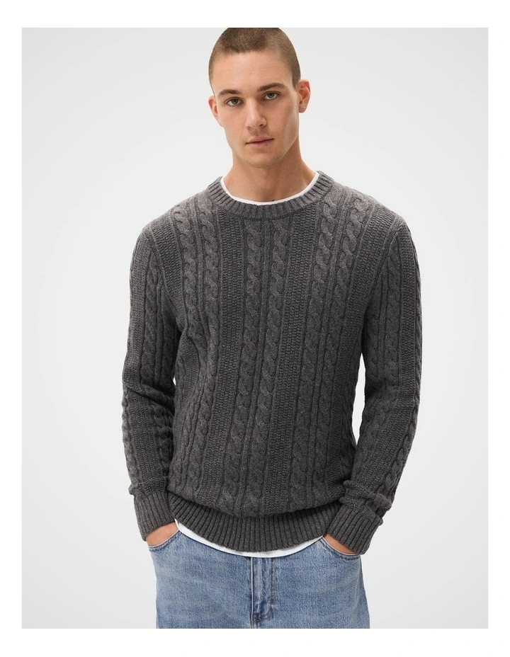 Cable Crew Knit T-shirt in Grey image 1