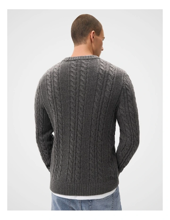 Cable Crew Knit T-shirt in Grey image 2