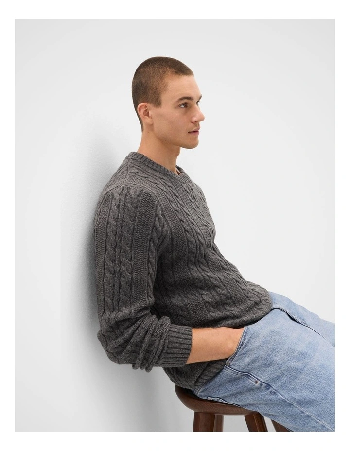 Cable Crew Knit T-shirt in Grey image 3