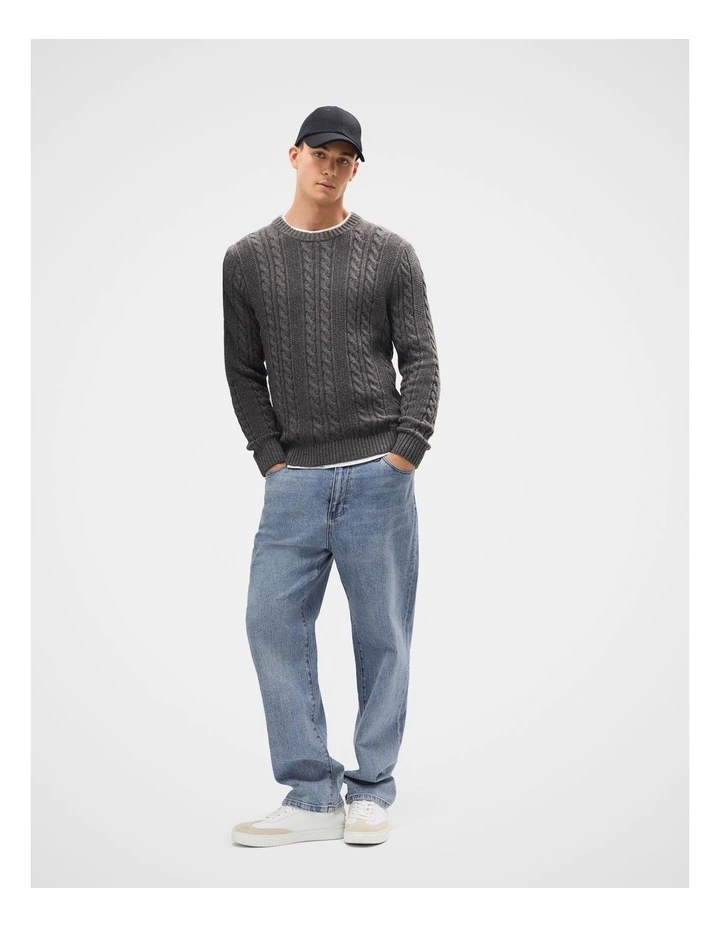 Cable Crew Knit T-shirt in Grey image 4