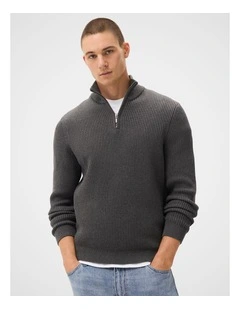 Half Zip Knit T-shirt in Grey