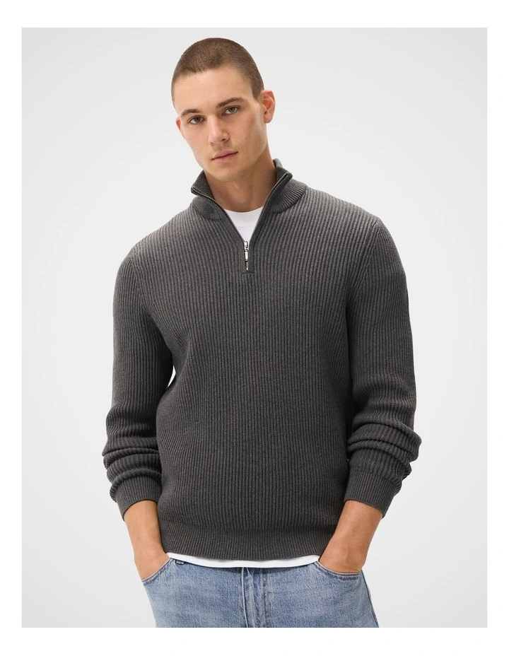 Half Zip Knit T-shirt in Grey image 1