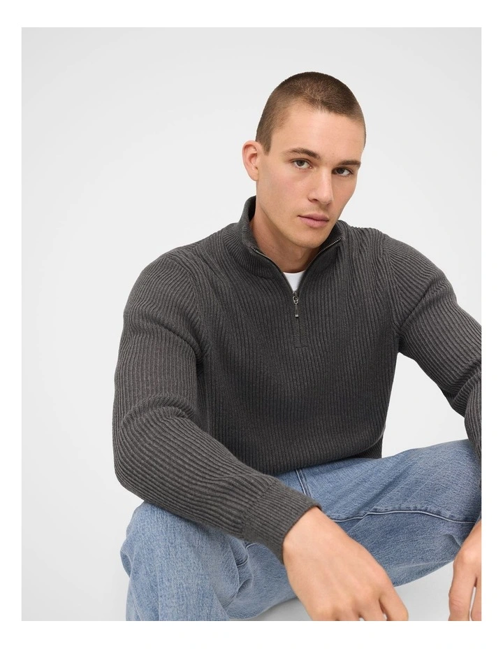 Half Zip Knit T-shirt in Grey image 4