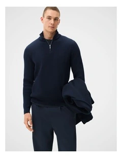 Half Zip Knit T-shirt in Blue