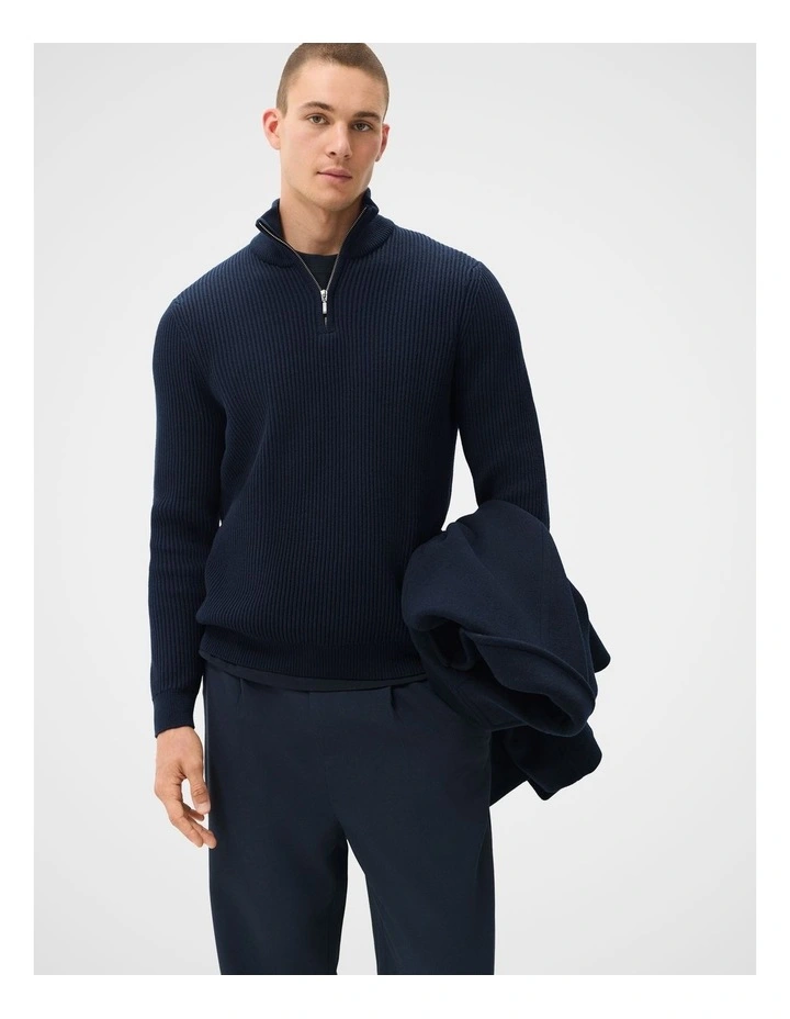Half Zip Knit T-shirt in Blue image 1