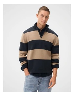 Block Stripe Half Zip Knit T-shirt in Multi