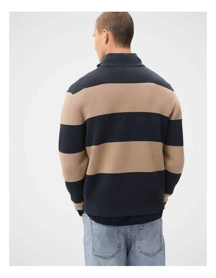Block Stripe Half Zip Knit T-shirt in Multi image 2