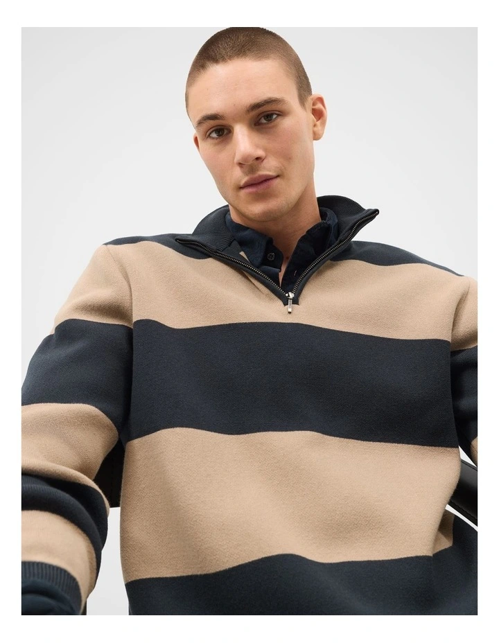 Block Stripe Half Zip Knit T-shirt in Multi image 3