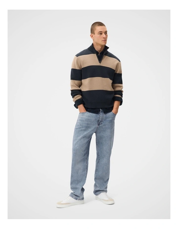 Block Stripe Half Zip Knit T-shirt in Multi image 4