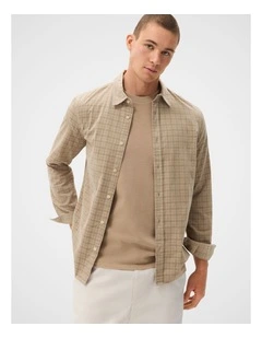 Check Cord Regular Fit Shirt in Beige