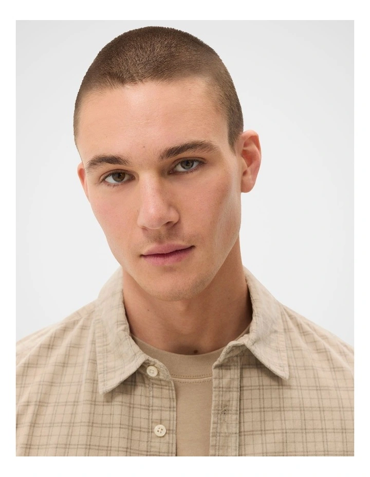 Check Cord Regular Fit Shirt in Beige image 3