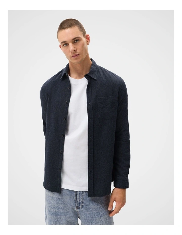 Brushed Cotton Regular Fit Shirt in Blue image 1
