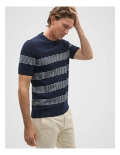 Stripe Knit Tee in Midnight Blue