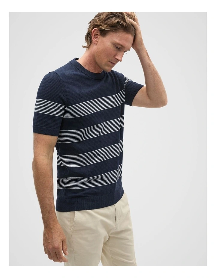 Stripe Knit Tee in Midnight Blue image 1