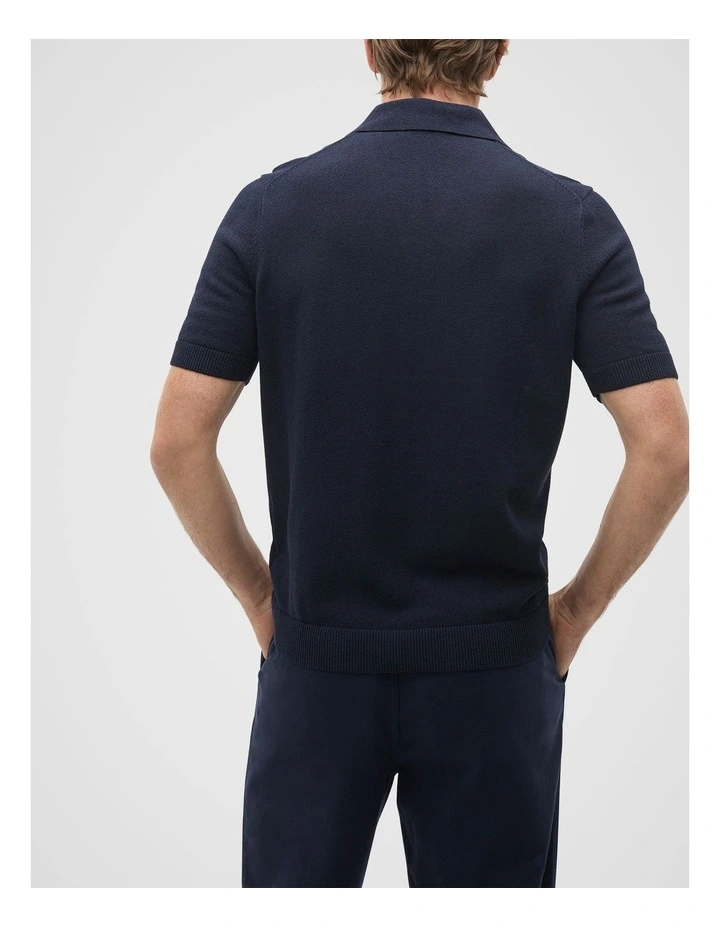 Boucle Knit Trophy Polo in Midnight Blue image 2