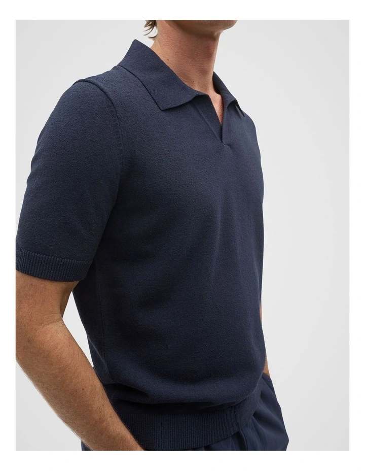 Boucle Knit Trophy Polo in Midnight Blue image 4