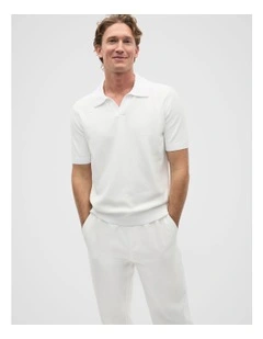 Boucle Knit Trophy Polo in Vintage White