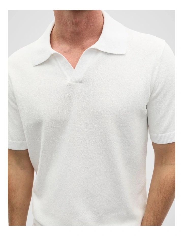 Boucle Knit Trophy Polo in Vintage White image 4