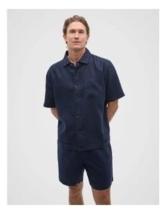 Boxy Linen Shirt in Midnight Blue
