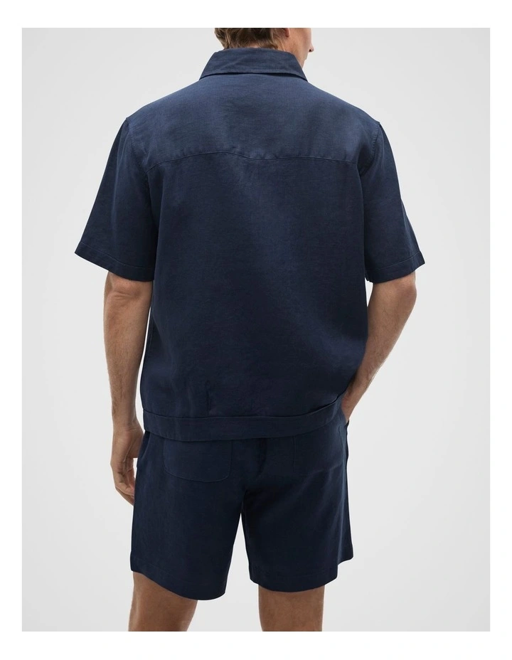 Boxy Linen Shirt in Midnight Blue image 2