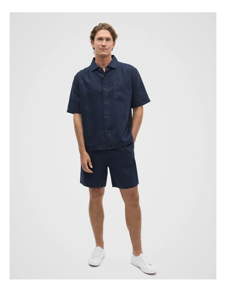 Boxy Linen Shirt in Midnight Blue image 3