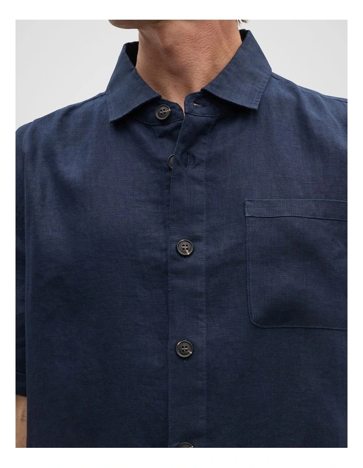 Boxy Linen Shirt in Midnight Blue image 4