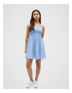 Smocked Dress in Bright Sky