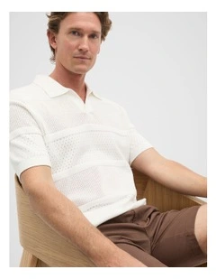Crochet Knit Polo in Vintage White