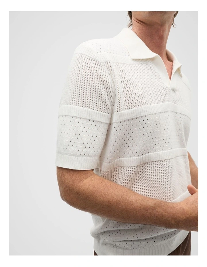 Crochet Knit Polo in Vintage White image 4