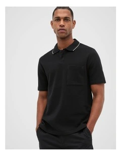 Pocket Polo Shirt in True Black
