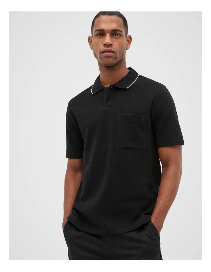 Pocket Polo Shirt in True Black image 1