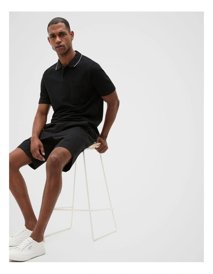 Pocket Polo Shirt in True Black image 3