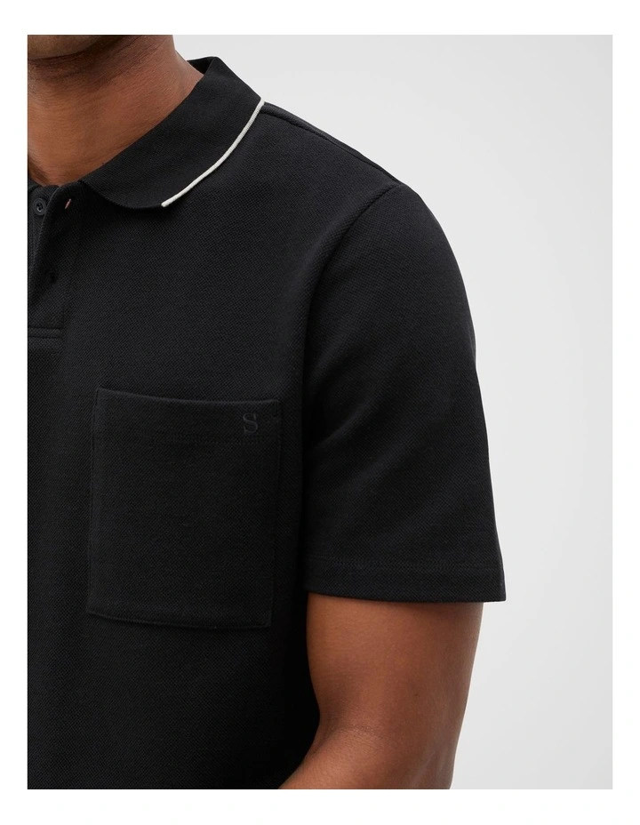 Pocket Polo Shirt in True Black image 4