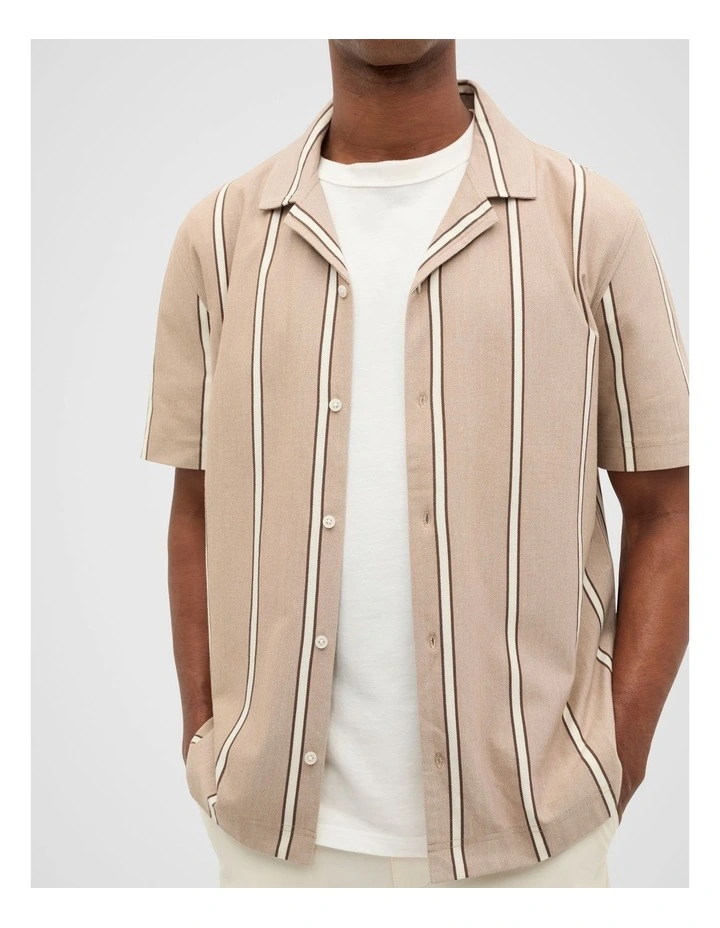 Stripe Pique Shirt in Nougat image 3