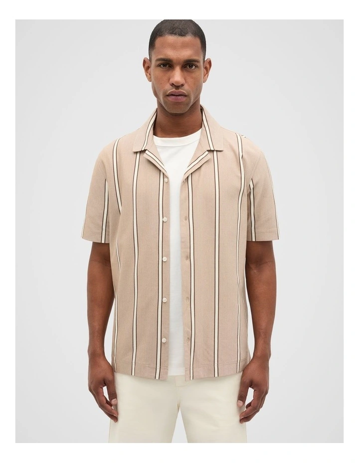 Stripe Pique Shirt in Nougat image 4