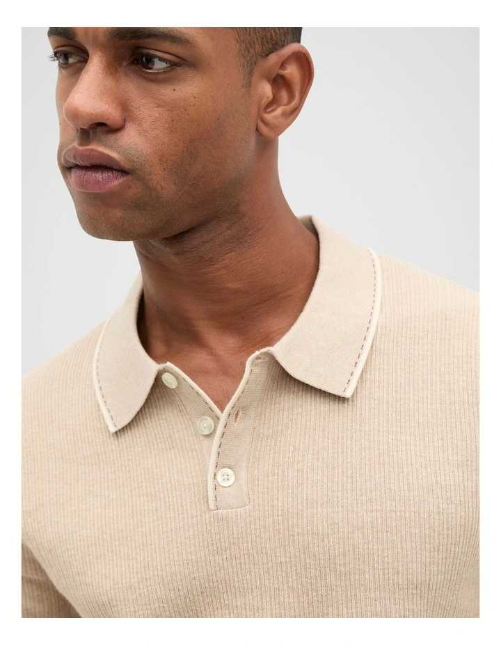 Ribbed Knit Polo in Almond image 3