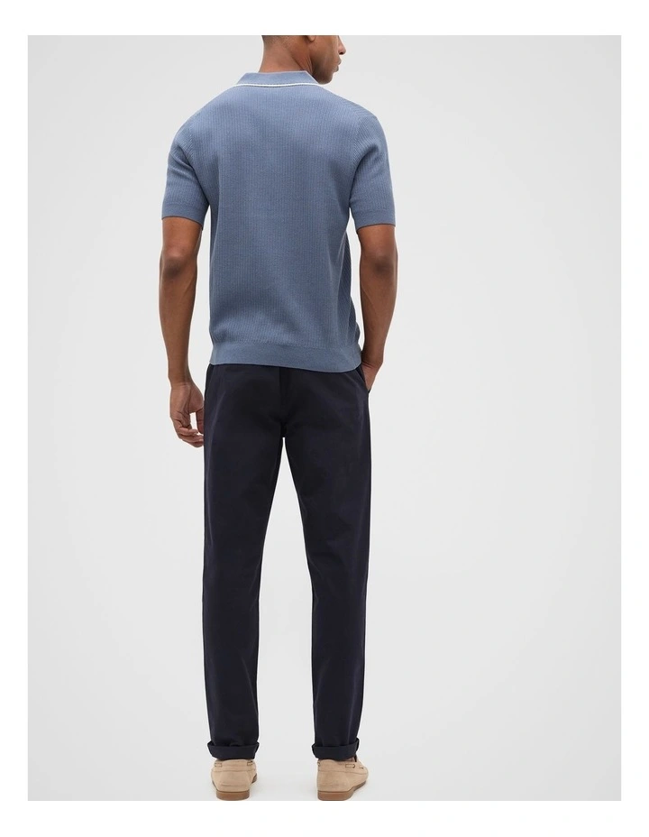 Ribbed Knit Polo in Storm Blue image 2