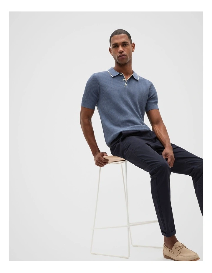 Ribbed Knit Polo in Storm Blue image 4