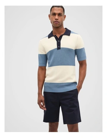 Block Stripe Knit Polo in Sailor