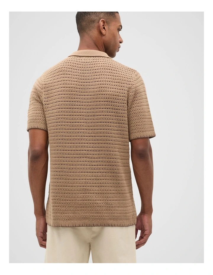 Blanket Stitch Knit Polo in Nougat image 2