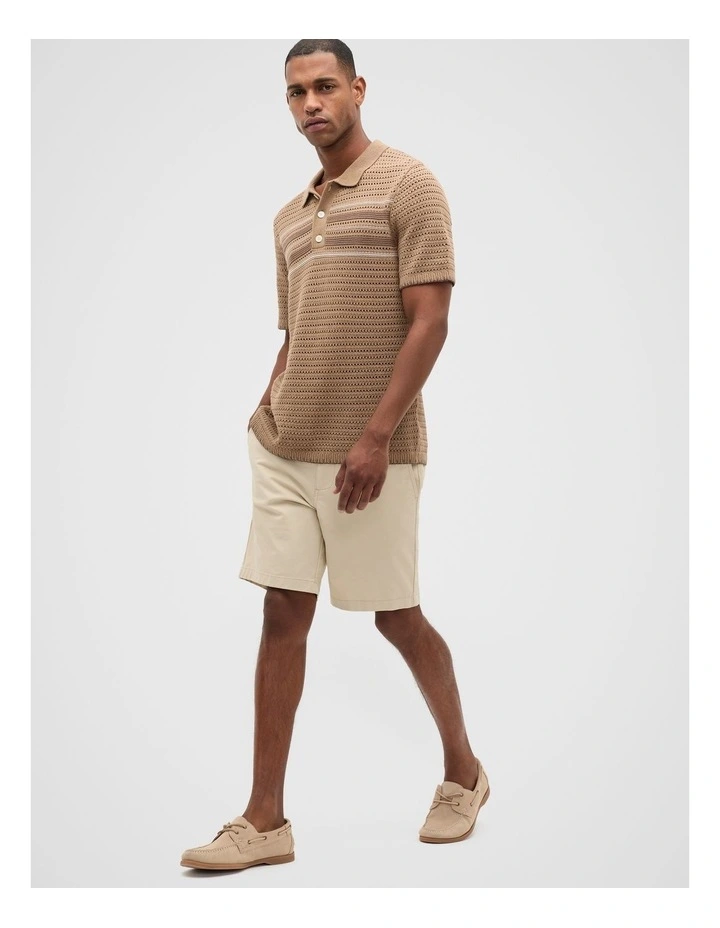 Blanket Stitch Knit Polo in Nougat image 3