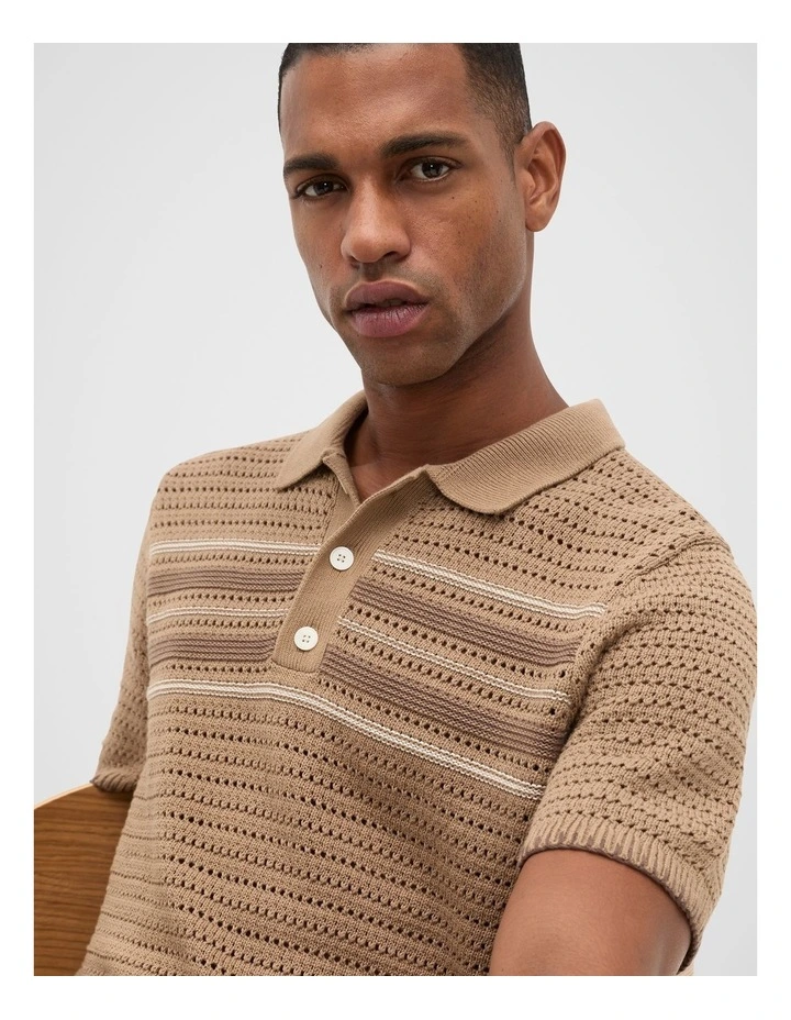 Blanket Stitch Knit Polo in Nougat image 4