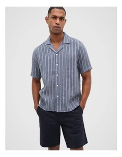 Stripe Linen Shirt in Storm Blue