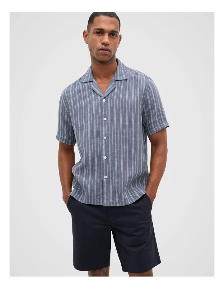 Stripe Linen Shirt in Storm Blue image 1