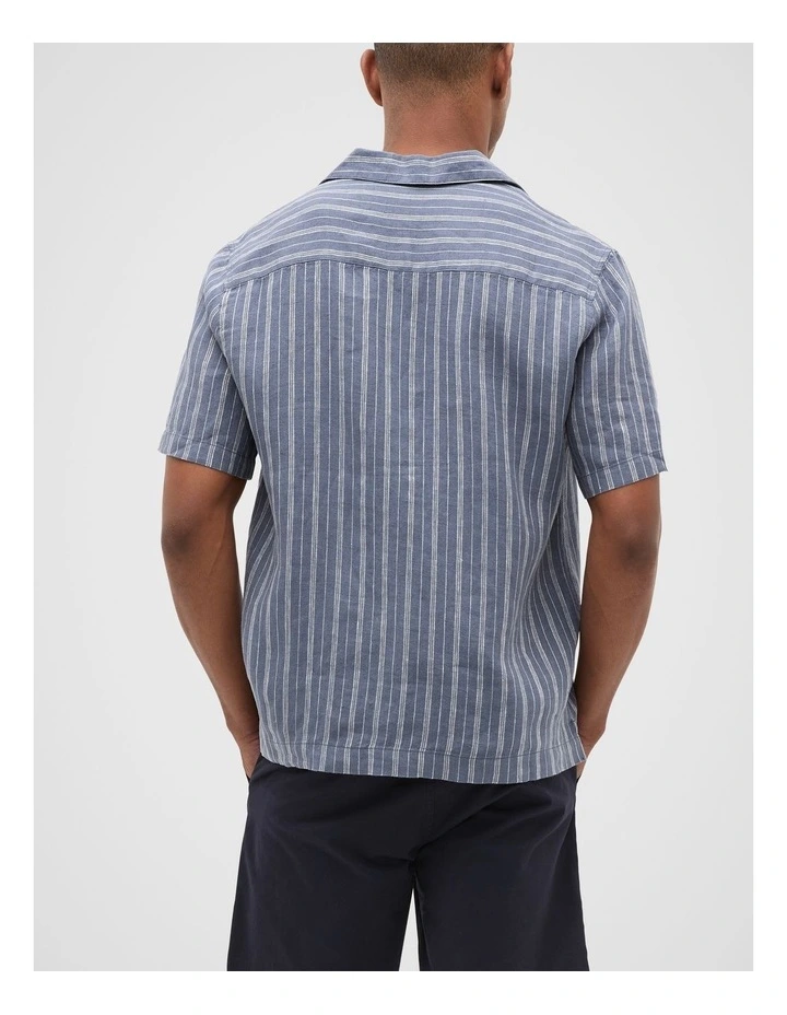 Stripe Linen Shirt in Storm Blue image 2