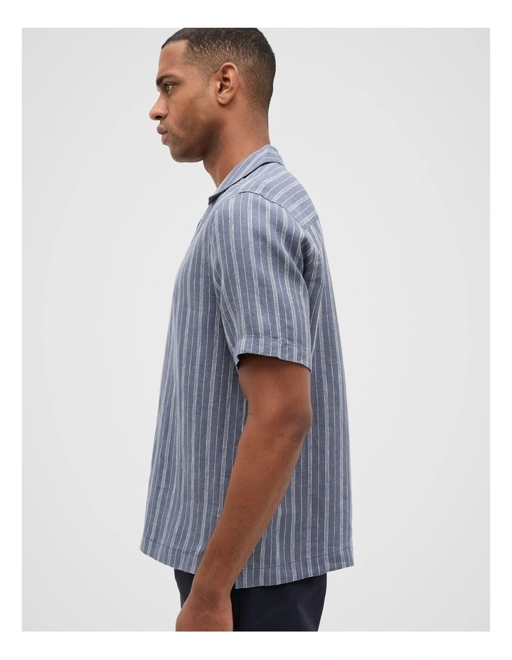 Stripe Linen Shirt in Storm Blue image 3