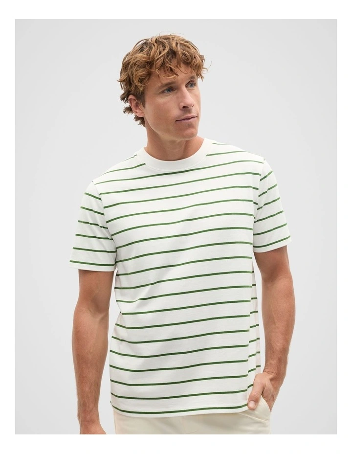 Crew Stripe Tee in Pea Green image 1